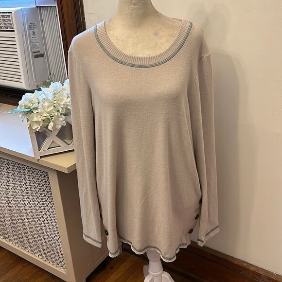 Michael Stars cream colored Anna side button tunic Size L New - Picture 2 of 12